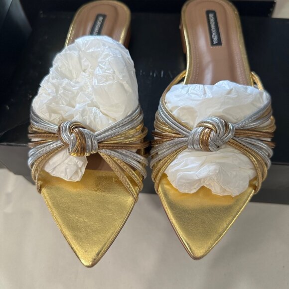 BCBGMAXAZRIA VADA NEW in box MULTI METALLIC leather sz 6.5M sandals slippers - Picture 1 of 7